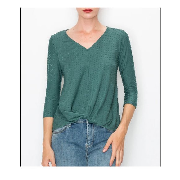 Anthropologie W5 Twist Front Ivory Swiss-Dot 3/4 Sleeve Knit Top Size XL - Picture 12 of 12